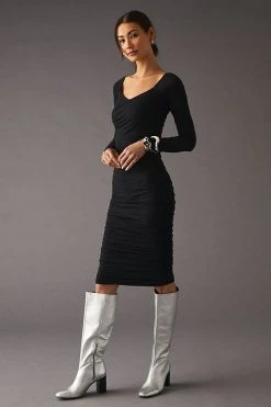 Top 10 ???? Velvet By Graham & Spencer Tori Ruched ???? Dress BLACK ????
