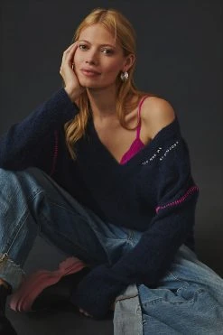 Best Sale ???? Sundry Bonjour V-Neck Sweater NAVY ????