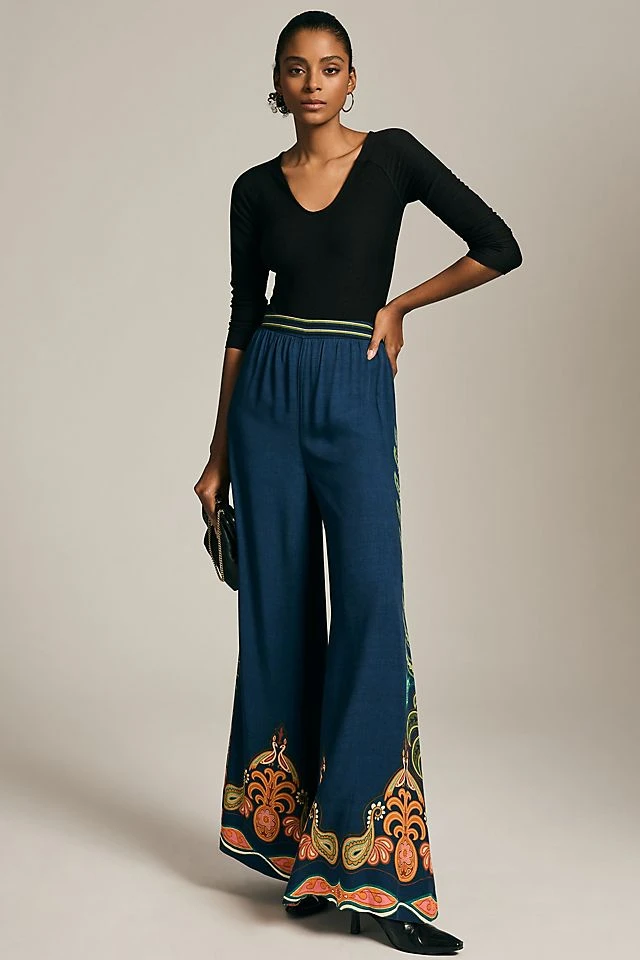 Outlet ???? Farm Rio High-Rise Wide-Leg Pants BLUE MOTIF ????