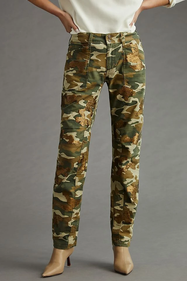 Budget ???? Pilcro The Wanderer Sequined Low-Rise Pants GREEN MOTIF ???? - Image 2