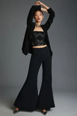 Buy ???? By Anthropologie Flare Pants BLACK MOTIF ????