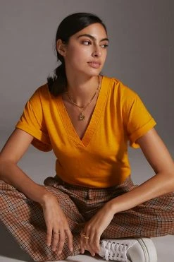 Buy ???? Daily Practice By Anthropologie The Ossa V-Neck Top DARK YELLOW ⌛