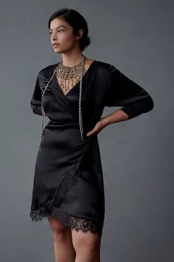 Outlet ⌛ By Anthropologie Lace-Trimmed Wrap ???? Dress BLACK ????