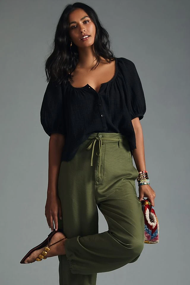 Flash Sale ???? Pilcro Puff-Sleeve Gauze Blouse BLACK ????