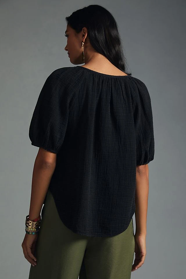 Flash Sale ???? Pilcro Puff-Sleeve Gauze Blouse BLACK ???? - Image 2