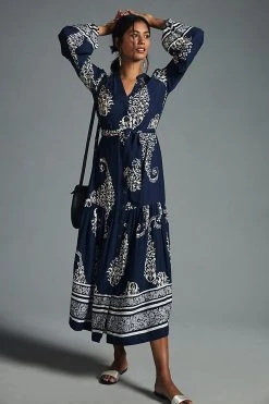 Best deal ???? By Anthropologie Tiered Buttondown ???? Dress NAVY ????