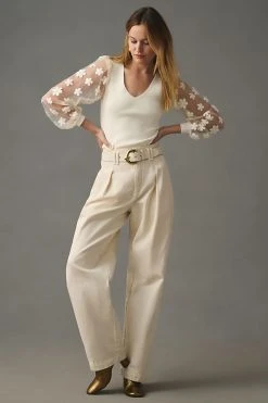 Best deal ???? Dolan Left Coast DOLAN Sheer-Sleeve Appliqué Sweater IVORY ????