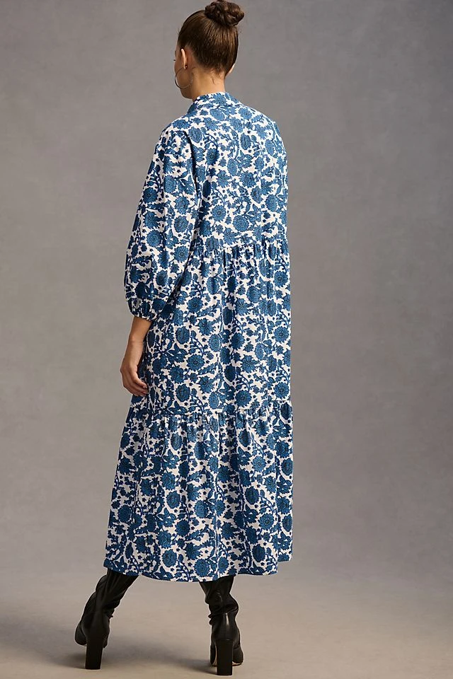 Outlet ???? Maeve Tiered ???? Shirt ???? Dress BLUE MOTIF ???? - Image 3