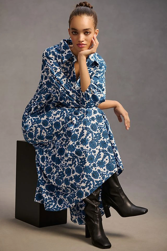 Outlet ???? Maeve Tiered ???? Shirt ???? Dress BLUE MOTIF ???? - Image 5