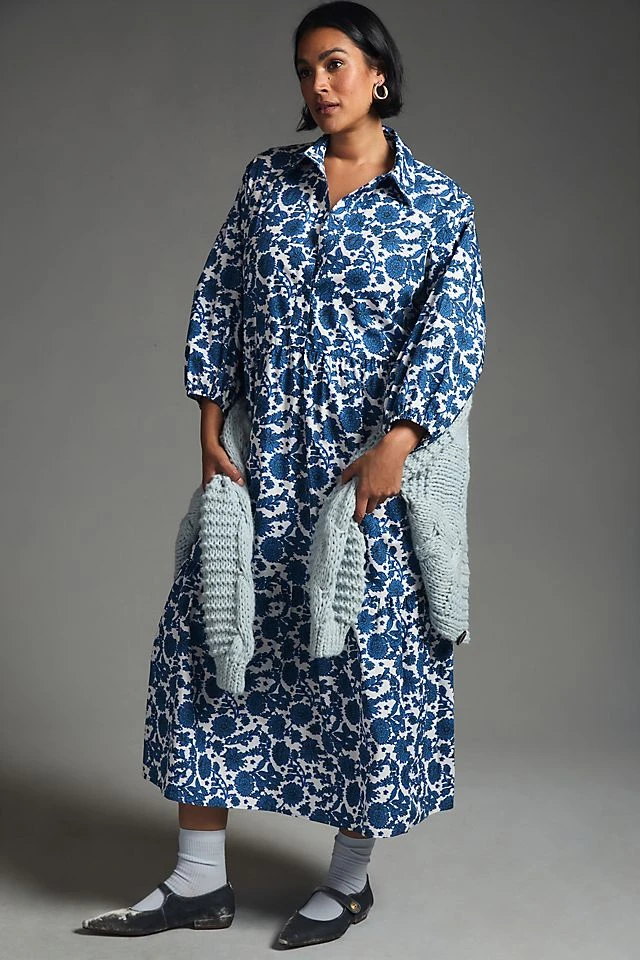 Outlet ???? Maeve Tiered ???? Shirt ???? Dress BLUE MOTIF ???? - Image 6