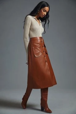 Promo ❤️ Mare Mare X Anthropologie Faux Leather ???? Skirt BROWN ????