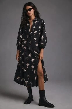 Budget ???? Maeve Button-Front Asymmetrical ???? Dress BLACK MOTIF ????