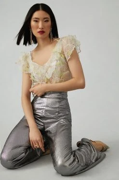 Best Pirce ???? By Anthropologie Sheer Appliqué Top IVORY ????