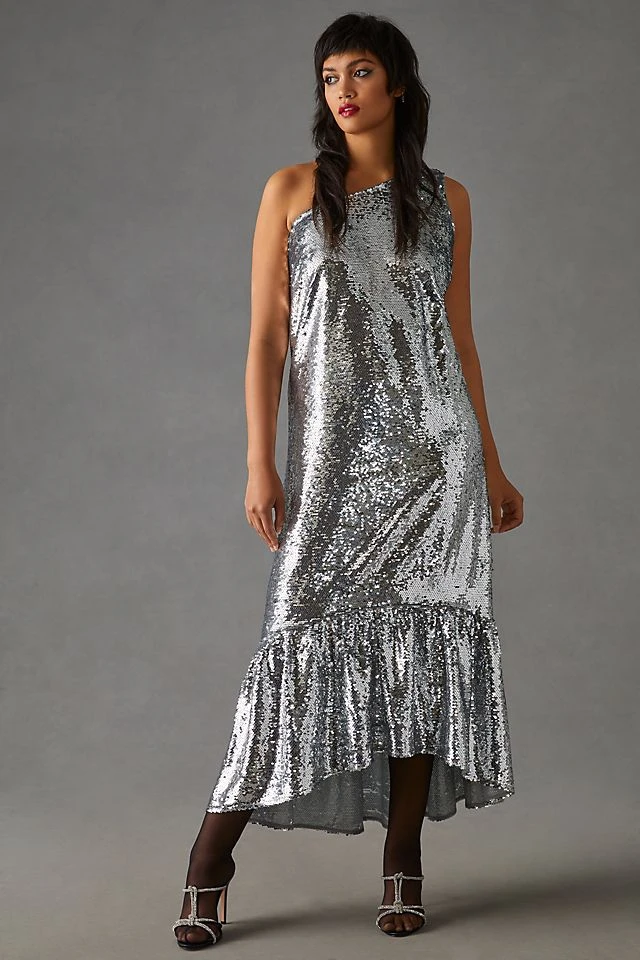 Cheapest ???? Maeve One-Shoulder Sequin ???? Dress SILVER ⭐ - Image 5