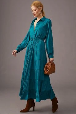 Best deal ⭐ By Anthropologie Tiered Button-Front ???? Dress TURQUOISE ????