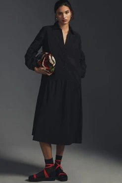 Best reviews of ✔️ Maeve Button-Front Poplin ???? Dress BLACK ????