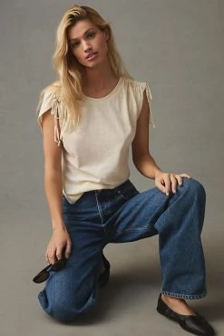 Best deal ???? Daily Practice By Anthropologie The Willow Spring Top OYSTER ????