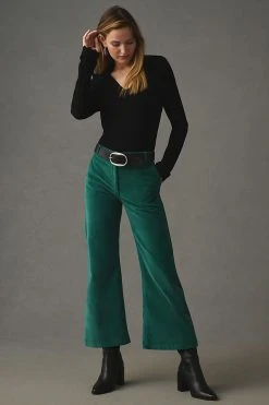 Buy ???? Self Contrast Petite Corduroy Crop Flare Pants DARK GREEN ????
