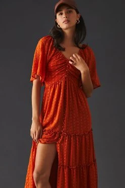 Best Sale ???? By Anthropologie Ruched Tiered ???? Dress TERRA COTTA ????