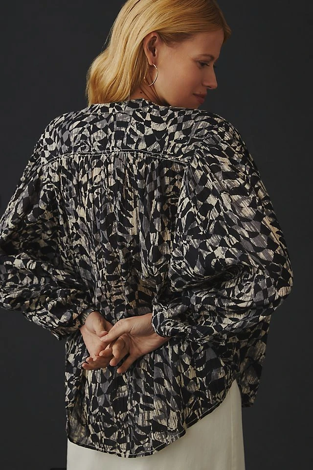 Budget ???? Pilcro Printed Batwing Blouse BLUE MOTIF ???? - Image 3