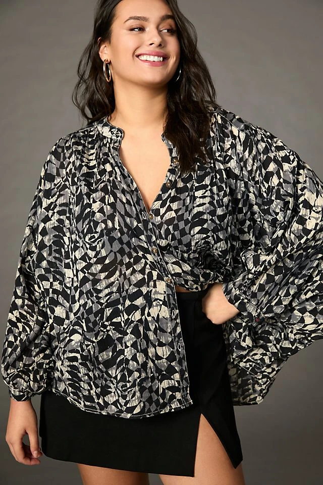 Budget ???? Pilcro Printed Batwing Blouse BLUE MOTIF ???? - Image 5