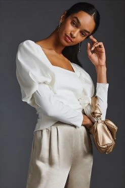 Best Sale ???? English Factory Mutton-Sleeve Top WHITE ????