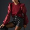 Promo ⭐ English Factory Ruffled Puff-Sleeve Blouse WINE ????