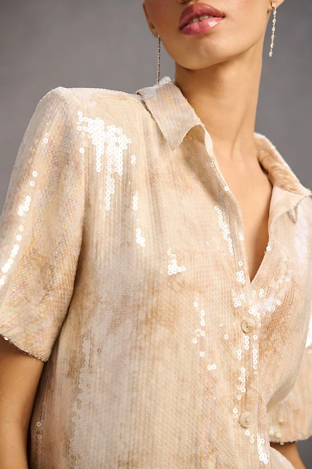 Best Sale ???? Pilcro Sequin ???? Shirt ???? Dress IVORY ???? - Image 4