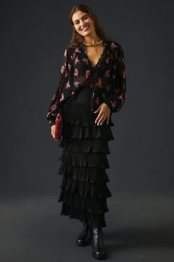 Best Pirce ???? By Anthropologie Sheer Blouse BLACK MOTIF ????