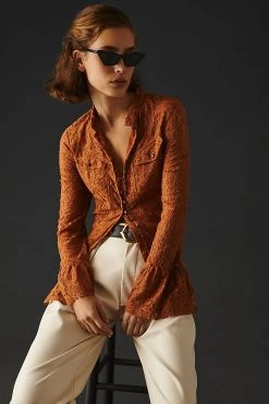 Wholesale ⭐ By Anthropologie Lace Buttondown Blouse COPPER ????