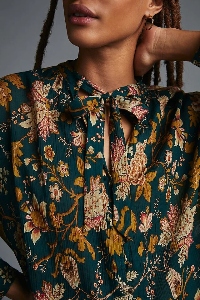 Coupon ???? Pilcro Tie-Neck Blouse DARK TURQUOISE ???? - Image 4