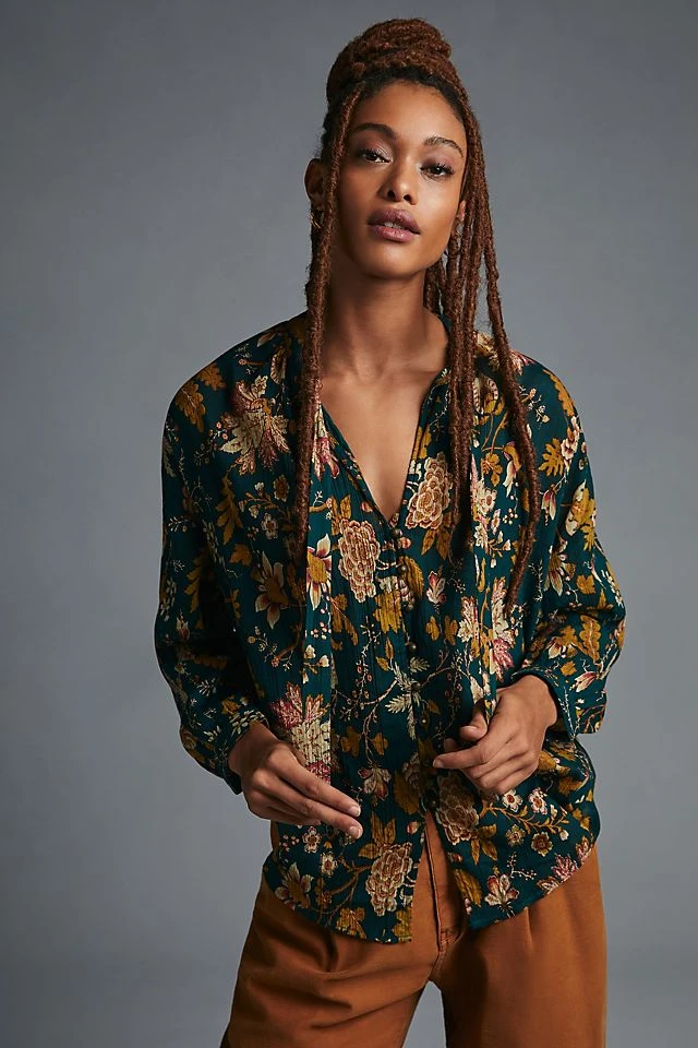 Coupon ???? Pilcro Tie-Neck Blouse DARK TURQUOISE ???? - Image 5