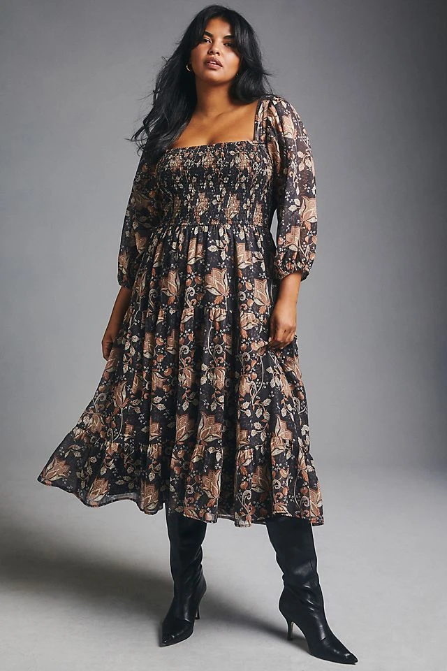 Flash Sale ???? Let Me Be Square-Neck Smocked Maxi ???? Dress MEDIUM ORANGE ???? - Image 5