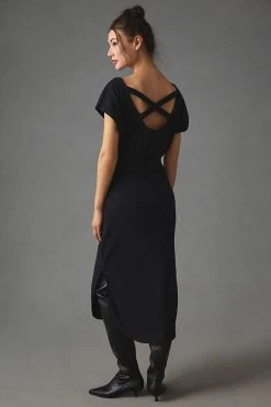 Top 10 ???? Daily Practice By Anthropologie Dolman-Sleeved Midi ???? Dress BLACK ????