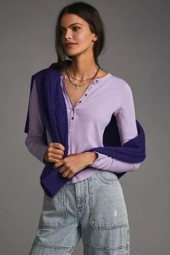 Budget ???? Pilcro Ribbed Henley Top LAVENDER ????