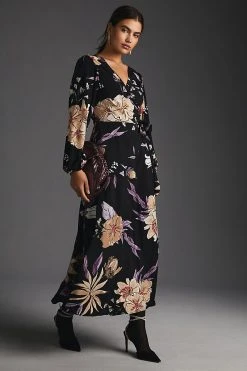 Best Pirce ???? Hutch Long-Sleeve Wrap ???? Dress BLACK MOTIF ????