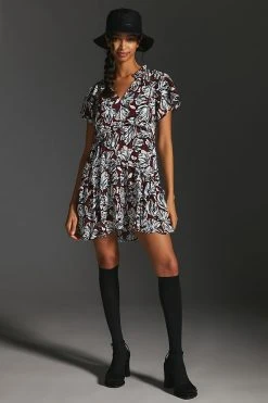 Best deal ???? By Anthropologie Robin Tiered Mini ???? Dress WINE ????