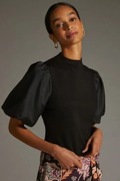 Best reviews of ???? Sunday In Brooklyn Puff-Sleeve Ponte Top BLACK ????