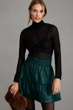 Top 10 ???? The Somerset Collection By Anthropologie The Somerset Faux Leather Mini ???? Skirt DARK GREEN ????