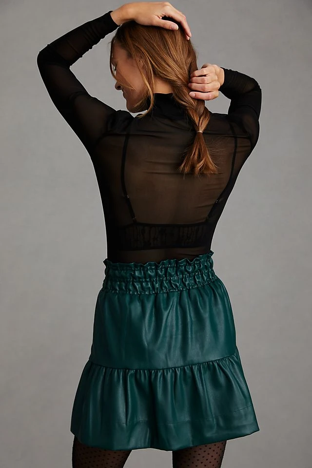 Top 10 ???? The Somerset Collection By Anthropologie The Somerset Faux Leather Mini ???? Skirt DARK GREEN ???? - Image 5