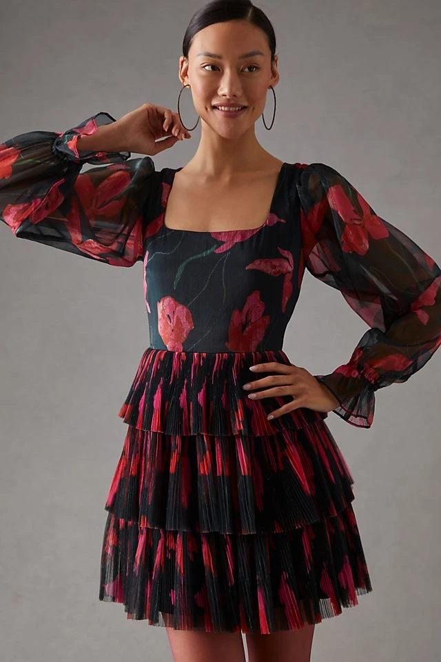 Budget ???? Hutch Petite Tiered Tulle Mini ???? Dress BLACK MOTIF ❤️ - Image 2