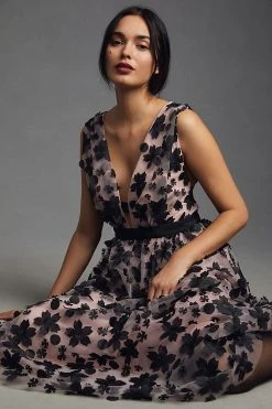 Top 10 ✔️ By Anthropologie 3-D Floral ???? Dress BLACK MOTIF ????