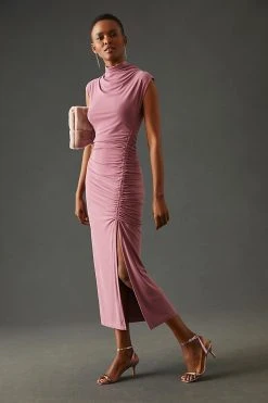Best Sale โ By Anthropologie Ruched Side-Slit ???? Dress RASPBERRY ????