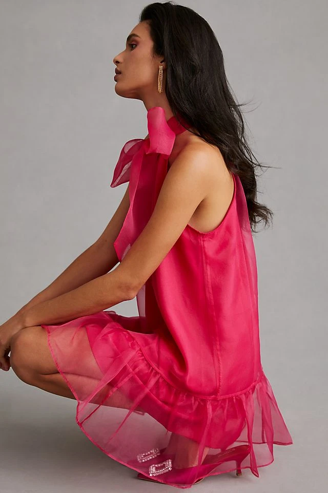 Discount ???? Maeve Organza Bow-Neck Mini ???? Dress PINK ???? - Image 4