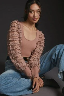 Best deal ???? Dolan Left Coast DOLAN Ruffle-Sleeve Top MAUVE ????