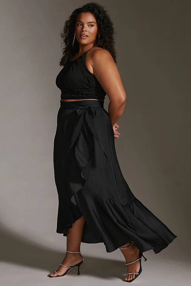 Best Sale ???? Maeve Ruffled Wrap Maxi ???? Skirt BLACK ???? - Image 5