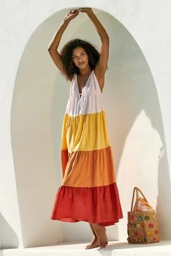 Best deal ???? By Anthropologie Colorblock Maxi ???? Dress ORANGE MOTIF ????