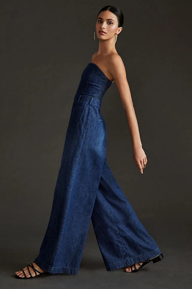 Deals ???? Pilcro Strapless Polished Wide-Leg Jumpsuit DARK RUE WASH ???? - Image 5