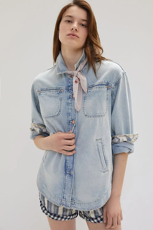 Discount ???? Pilcro Drapey Denim ???? Shirt Jacket DENIM LIGHT ???? - Image 4
