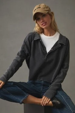 Best Pirce ✔️ Daily Practice By Anthropologie Saddlebrook Long-Sleeve Top BLACK ????